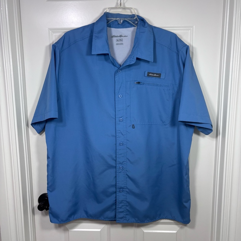 Eddie Bauer Ripstop S/S Button Up Shirt Men’s XL Blue Hiking Outdoor Vented